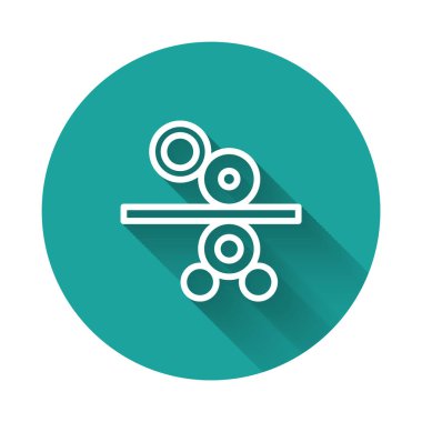 Uzun gölgeli bir baskı simgesinin beyaz çizgi kağıt rulosu. Yeşil daire düğmesi. Vektör.