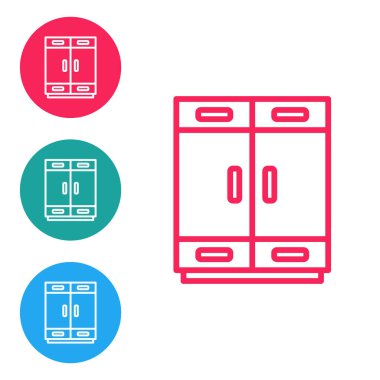 Kırmızı çizgi Gardırop simgesi beyaz arkaplanda izole edildi. Simgeleri daire düğmelerine ayır. Vektör.