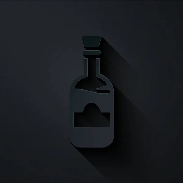 Corte Papel Botellas Vino Icono Aislado Sobre Fondo Negro Estilo — Vector de stock