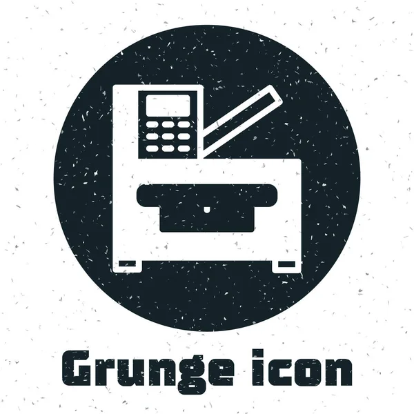 Grunge Office Multifunction Printer Copy Machine Icon Isolated White Background — Stock Vector