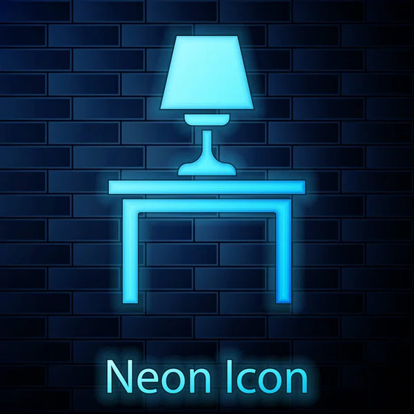 Lumineux Néon Lampe Table Sur Icône Table Isolée Sur Fond — Image vectorielle