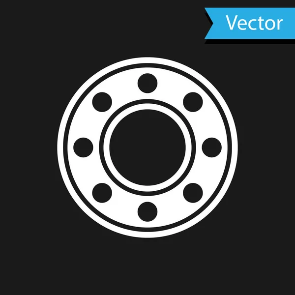 Icono Rodamiento Bolas Bicicleta Blanca Aislado Sobre Fondo Negro Vector — Vector de stock