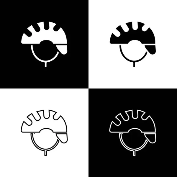 Set Bicycle Helmet Icon Isolated Black White Background Extreme Sport — Stock Vector