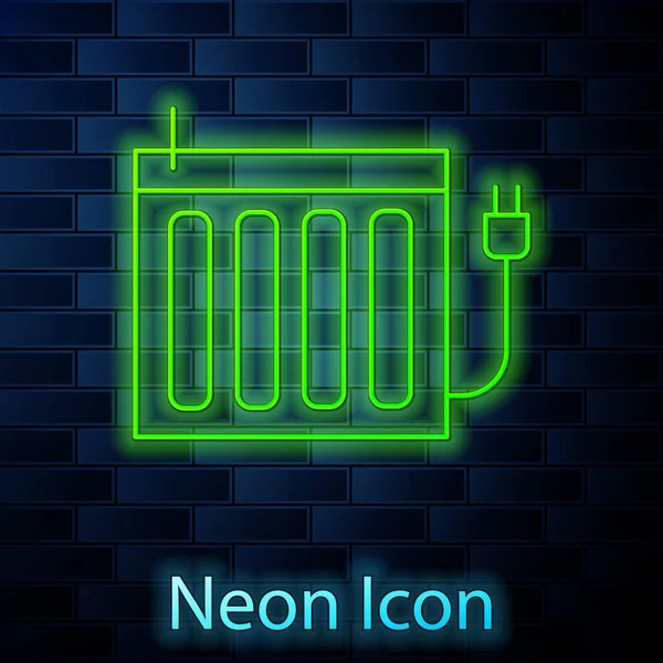 Gloeiende Neon Verwarming Radiator Pictogram Geïsoleerd Baksteen Muur Achtergrond Vector — Stockvector