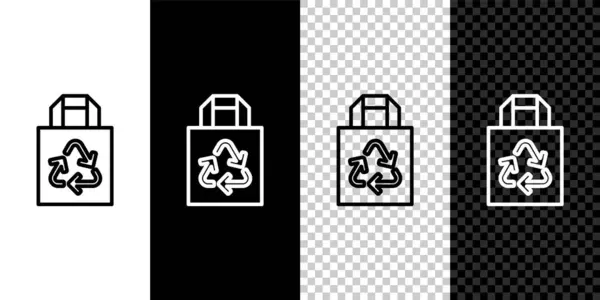 Set Line Τσάντα Αγορών Χαρτιού Εικονίδιο Ανακύκλωσης Που Απομονώνεται Μαύρο — Διανυσματικό Αρχείο