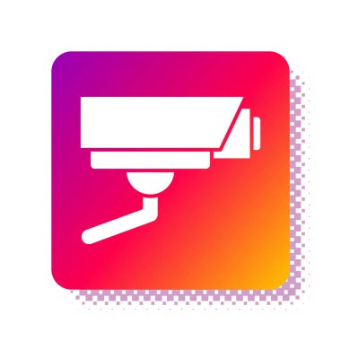 Beyaz güvenlik kamerası simgesi beyaz arkaplanda izole edildi. Kare renk düğmesi. Vektör.