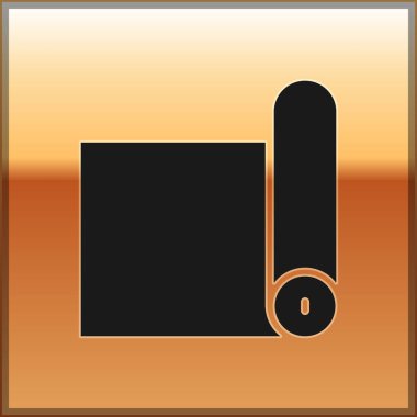 Siyah Fitness hasırı yuvarlama simgesi altın arka planda izole edildi. Yoga minderi yuvarlandı. Spor malzemeleri. Vektör.