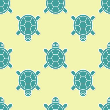 Yeşil Kaplumbağa ikonu sarı arkaplanda izole edilmiş pürüzsüz desen. Vektör..