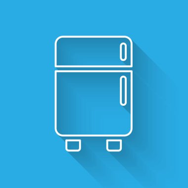 Beyaz çizgi buzdolabı ikonu uzun gölgeli. Buzdolabı buzdolabı. Ev aletleri ve aletler. Vektör.