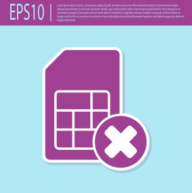 Retro mor Sim kartı reddedildi turkuaz arka planda izole edilmiş simge. Cep telefonu sim kart çipi. Mobil telekomünikasyon teknolojisi sembolü. Vektör.