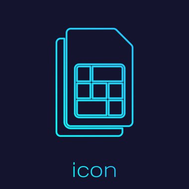 Turkuaz hat Sim kart simgesi mavi arkaplanda izole edildi. Cep telefonu sim kart çipi. Mobil telekomünikasyon teknolojisi sembolü. Vektör.