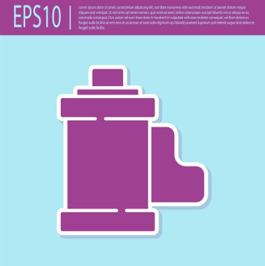 Retro mor kamera klasik film rulo kartuş ikonu turkuaz arka planda izole edildi. 35 mm 'lik film kutusu. Film şeridi fotoğrafçı ekipmanı. Vektör.