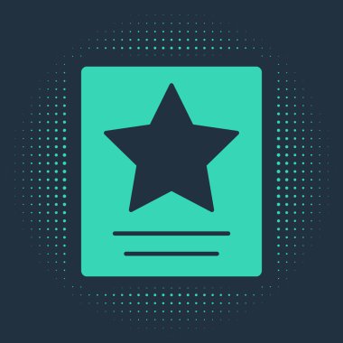 Ünlüler Bulvarı ikonunda yeşil Hollywood ünlüleri yürüyüşü mavi arka planda izole edilmiş. Ünlü kaldırım, bulvar aktörü. Soyut çember rastgele noktalar. Vektör.