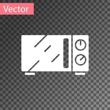 Beyaz mikrodalga fırın ikonu şeffaf arkaplanda izole edildi. Ev aletleri simgesi. Vektör.