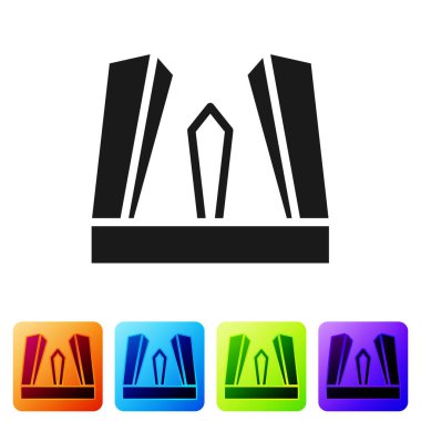 Avrupa 'nın Siyah Kapısı simgesi beyaz arkaplanda izole edilmiş. Puerta de Europa kuleleri. Madrid şehri, İspanya. Renkli kare düğmelerle simgeleri ayarla. Vektör.