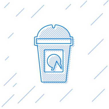 Mavi çizgi kahve fincanı beyaz arka planda izole edilmiş bir ikon haline gelecek. Baskıyı kaldır. Vektör.