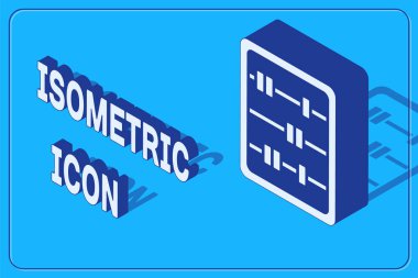 Isometric Abaküs simgesi mavi arkaplanda izole edildi. Geleneksel sayım çerçevesi. Eğitim işareti. Matematik okulu. Vektör.