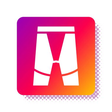 Beyaz bisiklet şortu simgesi beyaz arkaplanda izole edildi. Kare renk düğmesi. Vektör.