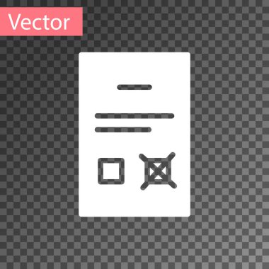 Beyaz Anket belge simgesi şeffaf arkaplanda izole edildi. Vektör.