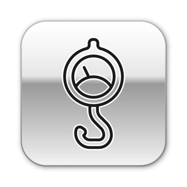 Siyah çizgi yay ölçekli simge beyaz arkaplanda izole edildi. Tartı için denge. Ağırlığın belirlenmesi. Gümüş kare düğme. Vektör.