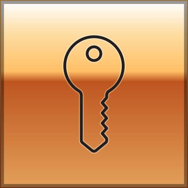 Altın arka planda siyah çizgi ev anahtarı simgesi izole edildi. Vektör.