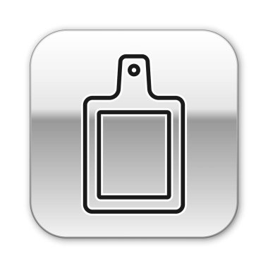 Siyah çizgi kesme tahtası simgesi beyaz arkaplanda izole edildi. Kesme tahtası sembolü. Gümüş kare düğme. Vektör.