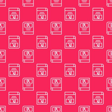 Beyaz çizgi foto albüm galerisi simgesi kırmızı arkaplanda izole edilmiş pürüzsüz desen. Vektör.