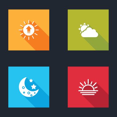 Gün batımı, bulut havası, ay yıldızları ve ikon. Vektör.