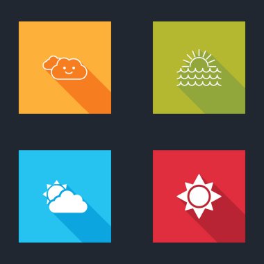 Set Cloud, Sunset, ve bulut hava durumu ve ikon. Vektör.