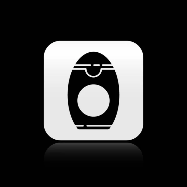 Μαύρο Μπουκάλι Σαμπουάν Εικονίδιο Απομονώνονται Μαύρο Φόντο Ασημένιο Τετράγωνο Κουμπί — Διανυσματικό Αρχείο