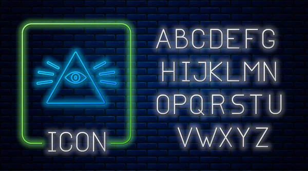 Λαμπερό Σύμβολο Νέον Masons All Seeing Μάτι Του Θεού Εικονίδιο — Διανυσματικό Αρχείο