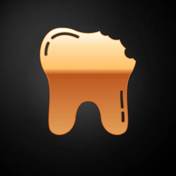 Gold Broken Tooth Icon Isolated Black Background Dental Problem Icon — Stock Vector