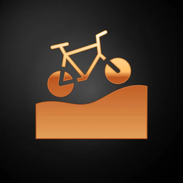 Ícone Bicicleta Gold Mountain Isolado Fundo Preto Corrida Bicicleta Desporto — Vetor de Stock