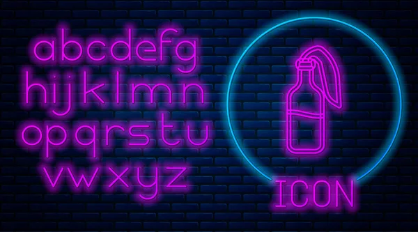 Glödande Neon Cocktail Molotov Ikon Isolerad Tegelvägg Bakgrund Neonljus Alfabet — Stock vektor