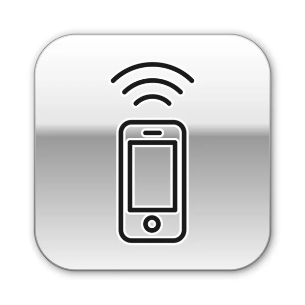 Ligne Noire Icône Smartphone Sans Fil Isolé Sur Fond Blanc — Image vectorielle