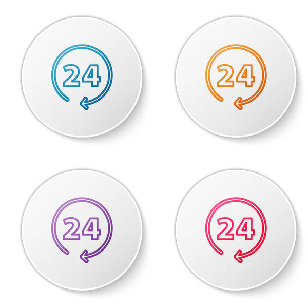 Цветная линия Часы 24 часа значок изолирован на белом фоне. Целый день циклическая икона. 24 часа сервисный символ. Установите иконки в кнопки круга. Вектор.