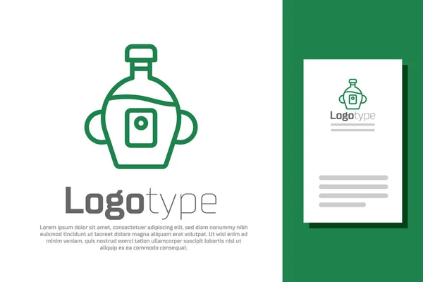 Green Line Bottle Maple Syrup Icon Isolated White Background Logo — Stock Vector
