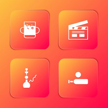 Bir fincan çay ve yaprak, Bollywood Hint sineması, nargile ve kriket sopası ikonu. Vektör.