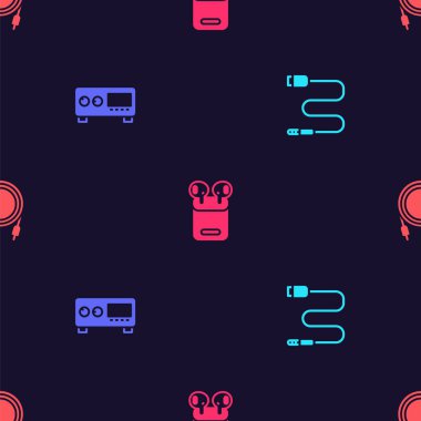 Ses yalıtımını, Gitar yükselticisini, Hava kulaklıklarını kutuya koy ve kusursuz desen oluştur. Vektör.