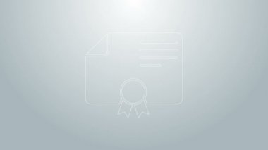 Mavi çizgi sertifika şablon simgesi gri arkaplanda izole edildi. Başarı, ödül, diploma, burs, diploma. İş başarısı sertifikası 4K Video hareketli grafik canlandırması