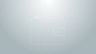 Mavi çizgili cüzdan simgesi gri arkaplanda izole edilmiş. 4K Video hareketli grafik canlandırması