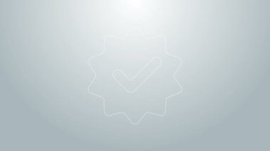 Mavi çizgi, gri arka planda onaylanmış ya da onaylanmış madalya ve onay işareti simgesi var. 4K Video hareketli grafik canlandırması