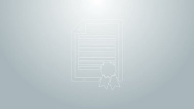Mavi çizgi sertifika şablon simgesi gri arkaplanda izole edildi. Başarı, ödül, diploma, burs, diploma. İş başarısı sertifikası 4K Video hareketli grafik canlandırması