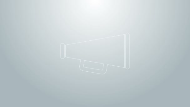 Blå linje Megafon ikon isolerad på grå bakgrund. 4K Video motion grafisk animation — Stockvideo