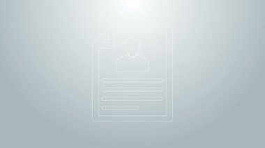 Mavi çizgi simgesini gri arkaplanda izole et. Özgeçmiş başvurusu. Profesyonel personel aranıyor. Personel analizi devam ediyor. 4K Video hareketli grafik canlandırması