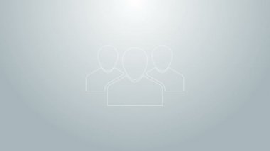 Mavi çizgi kullanıcı grubu simgesi gri arkaplanda izole edildi. Bir grup insan ikonu. İş simgesi - kullanıcı profili simgesi. 4K Video hareketli grafik canlandırması