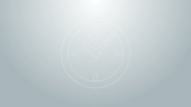 Gri arkaplanda mavi çizgi saat simgesi izole edildi. Zaman göstergesi. 4K Video hareketli grafik canlandırması