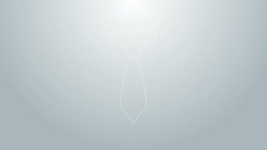 Mavi çizgi Kravat simgesi gri arkaplanda izole edildi. Boyunbağı ve boyun bezi sembolü. 4K Video hareketli grafik canlandırması