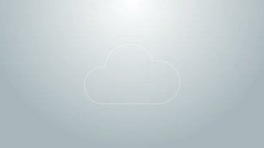 Mavi çizgi bulutu simgesi gri arkaplanda izole edildi. 4K Video hareketli grafik canlandırması