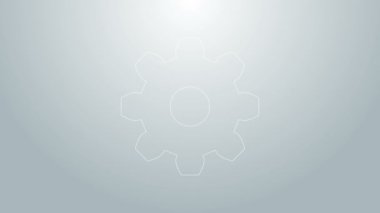 Mavi çizgi dişli simgesi gri arkaplanda izole edildi. Çarklı teçhizat ayarları. İşçi sembolü. 4K Video hareketli grafik canlandırması